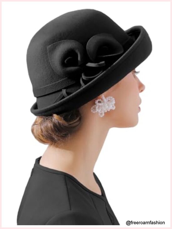Vintage Wool Felt Flowers Bucket Cloche Bowler Church Hat Wedding Fascinator